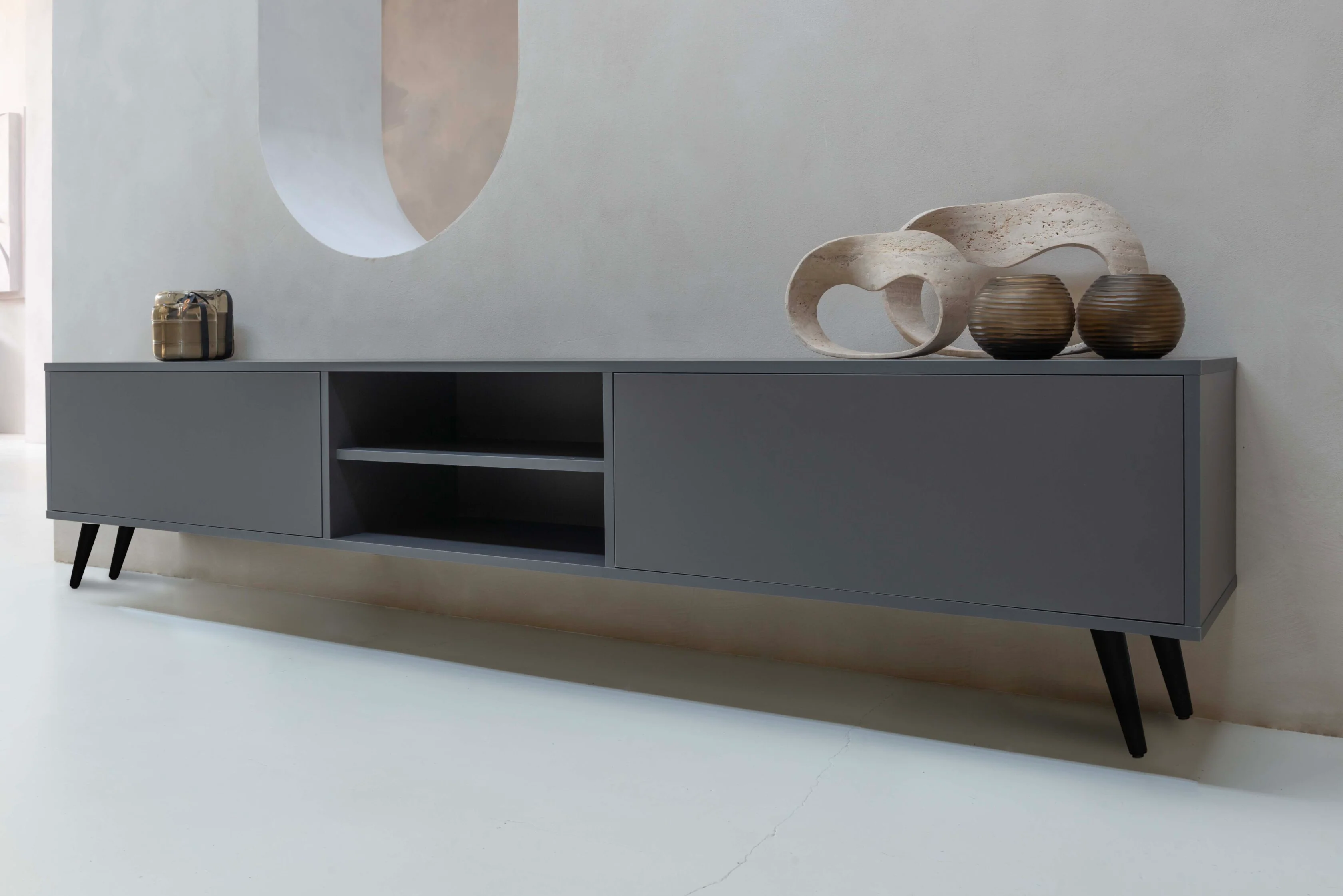 TV-meubel Henry - Staand - Melamine - 2 kleppen - Open vak - Image 7