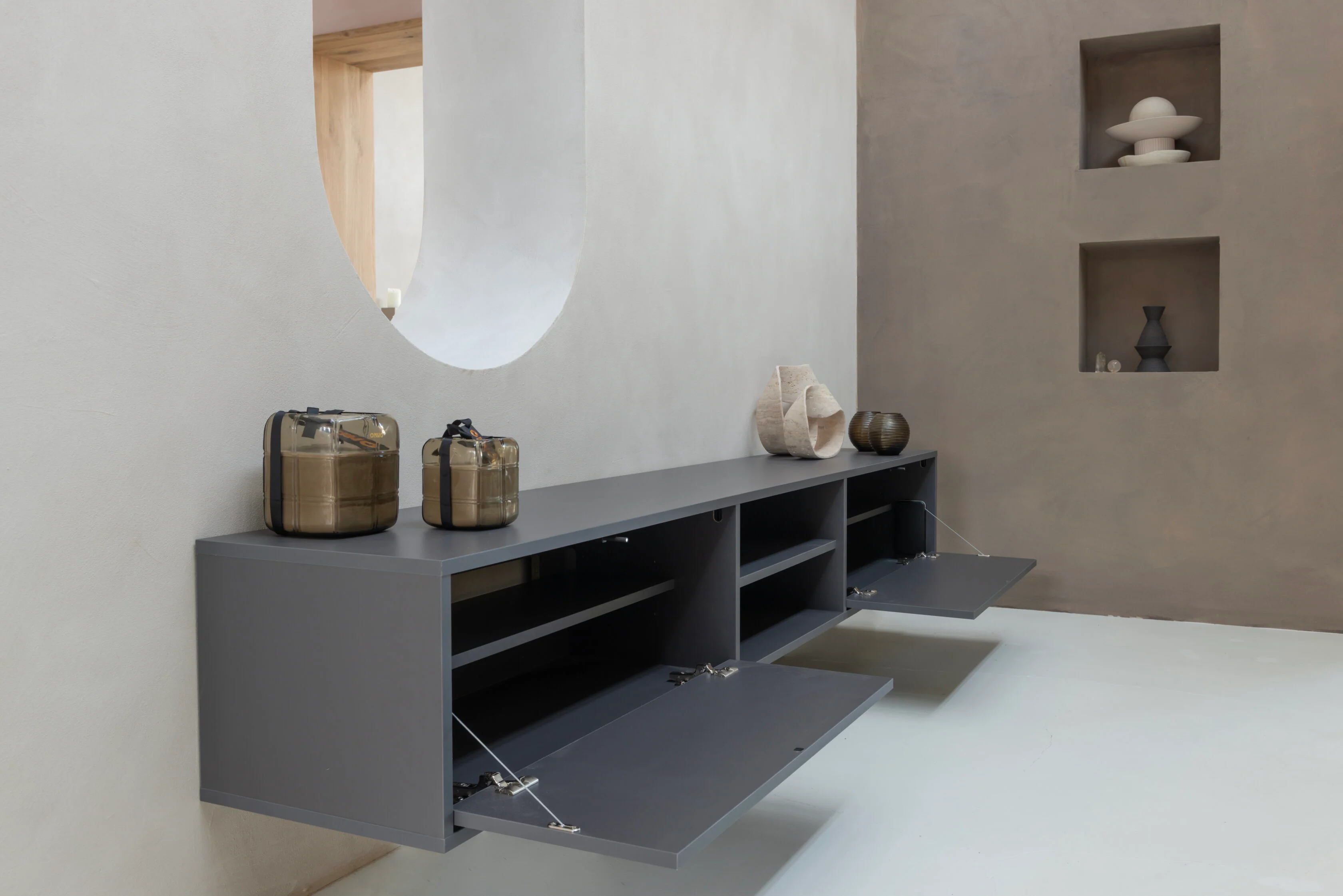 TV-meubel Henry - Zwevend - Melamine - 2 kleppen - Open vak - Image 3