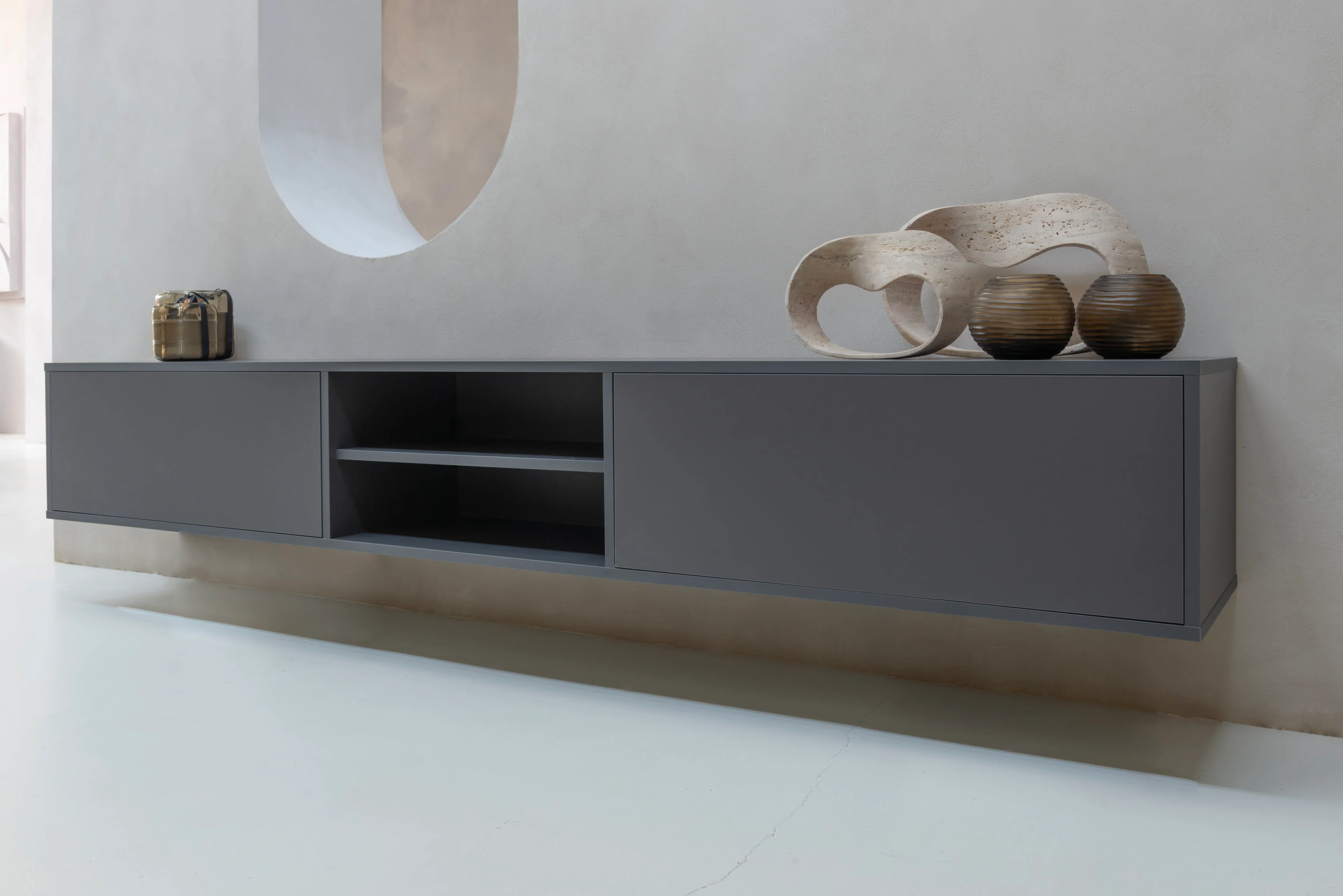 TV-meubel Henry - Zwevend - Melamine - 2 kleppen - Open vak - Image 7