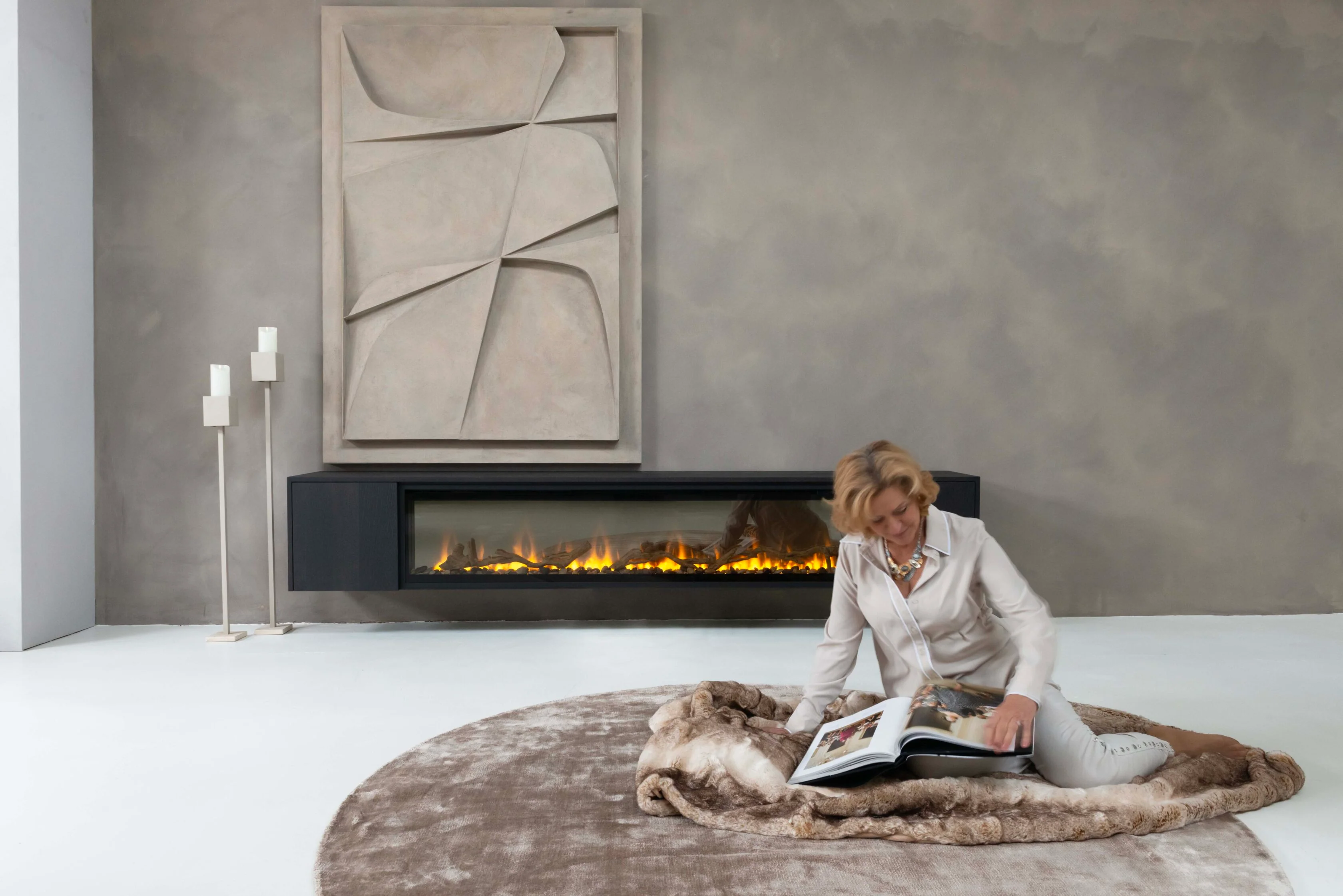 TV-meubel Johnson - Zwevend - Eiken- 2 deuren - Elektrische haard - 74 inch - Image 5