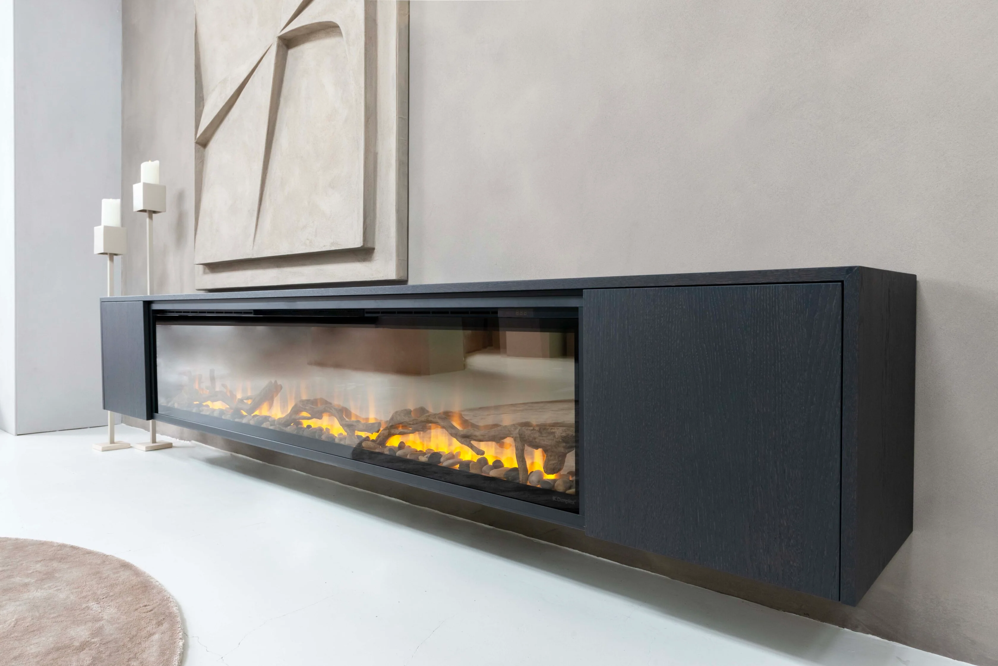 TV-meubel Johnson - Zwevend - Eiken- 2 deuren - Elektrische haard - 74 inch - Image 6