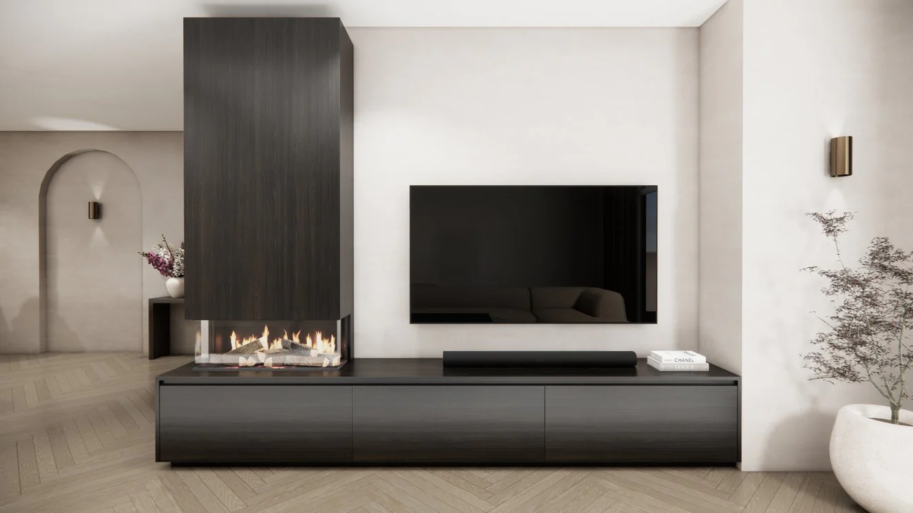 TV-meubel Mason Classic - Eiken - 3 kleppen - Elektrische haard - Met koof - Image 3