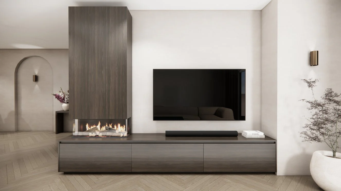 TV-meubel Mason Classic - Eiken - 3 kleppen - Elektrische haard - Met koof - Image 4