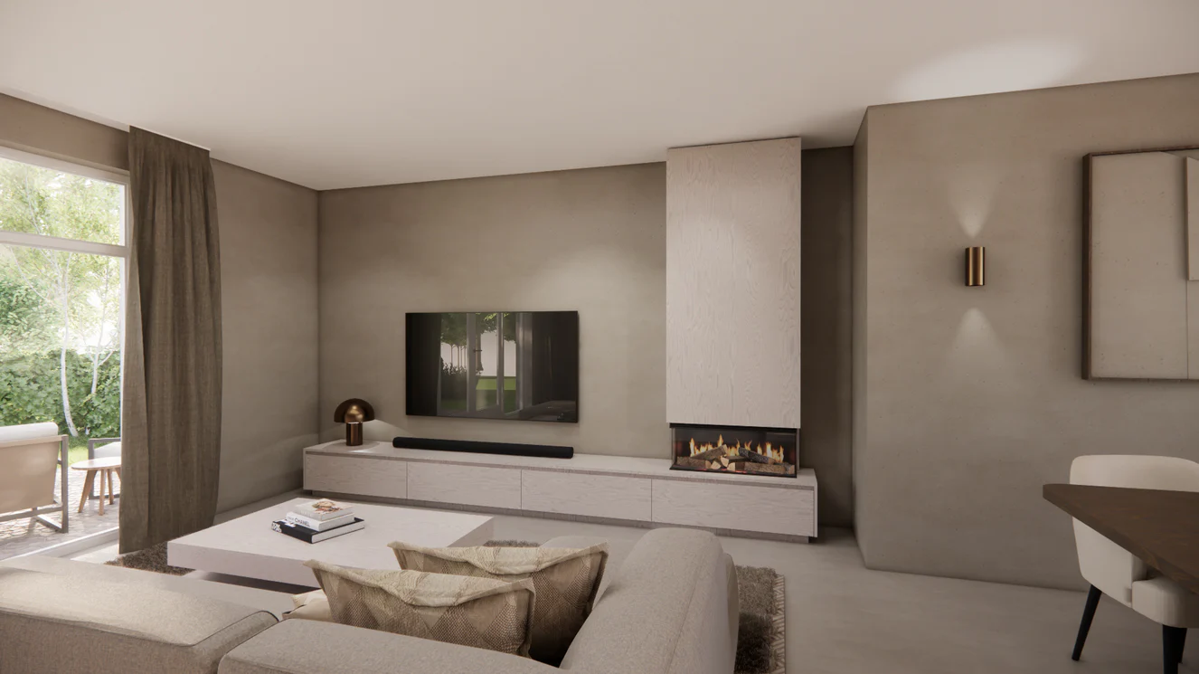 TV-meubel Mason Classic - Eiken - 3 kleppen - Elektrische haard - Met koof - Image 3