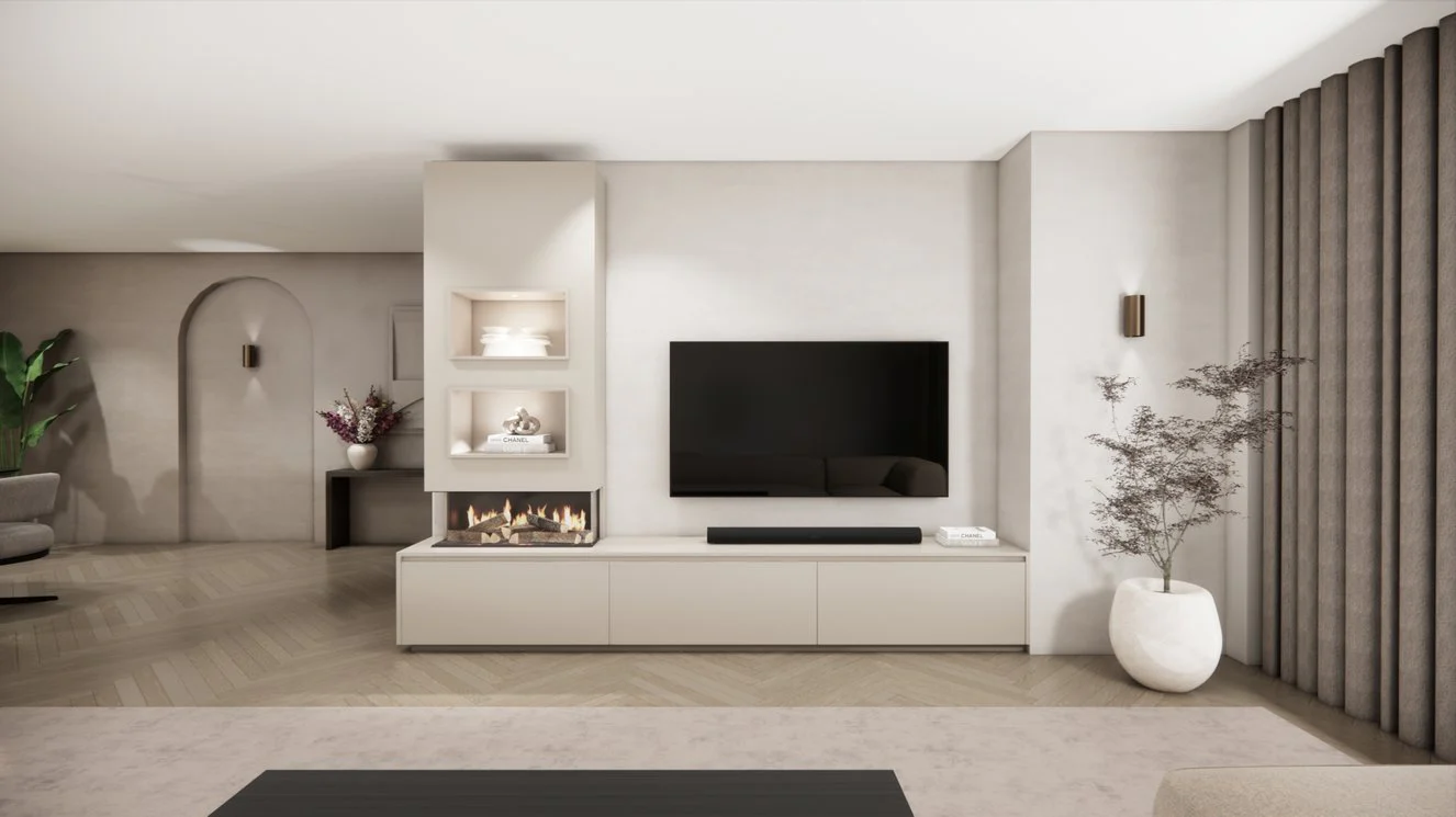 TV-meubel Mason Excellent - Eiken - 3 kleppen - Elektrische haard - Met koof - Image 11