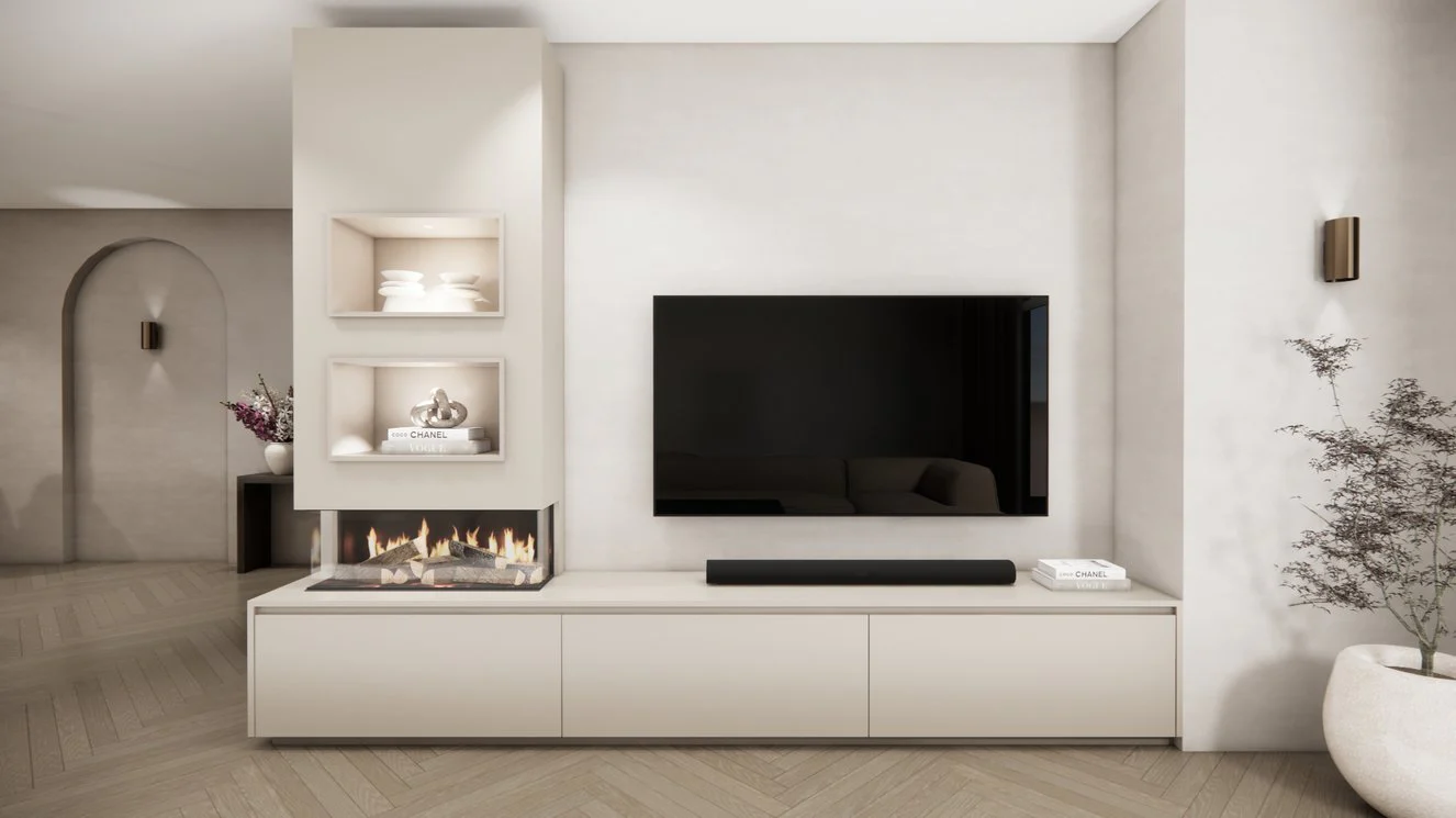 TV-meubel Mason Excellent - Eiken - 3 kleppen - Elektrische haard - Met koof - Image 12