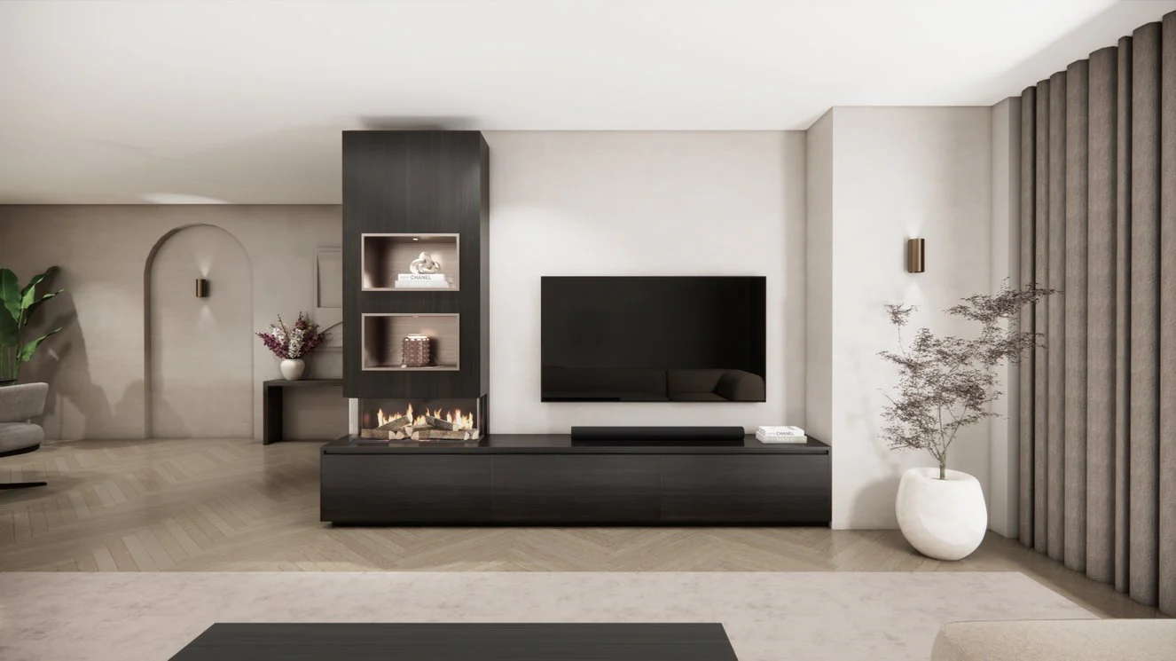 TV-meubel Mason Excellent - Eiken - 3 kleppen - Elektrische haard - Met koof - Image 5