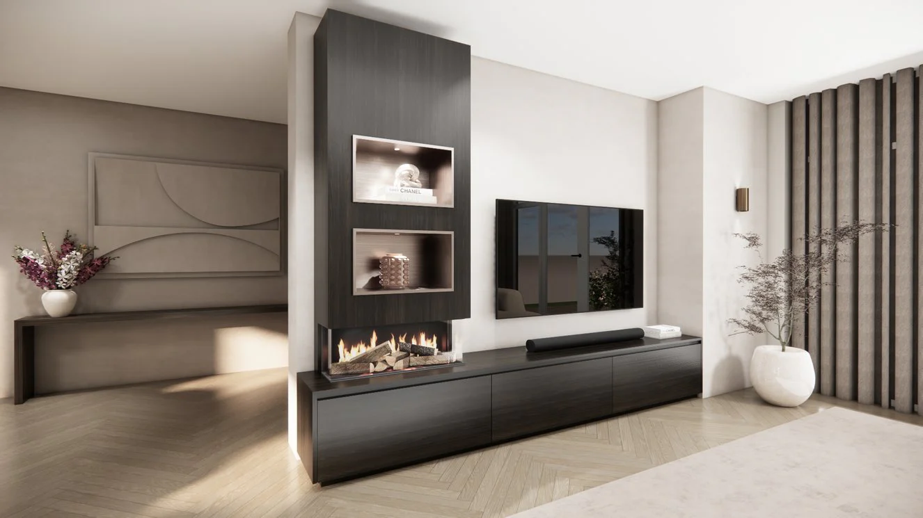 TV-meubel Mason Excellent - Eiken - 3 kleppen - Elektrische haard - Met koof - Image 6