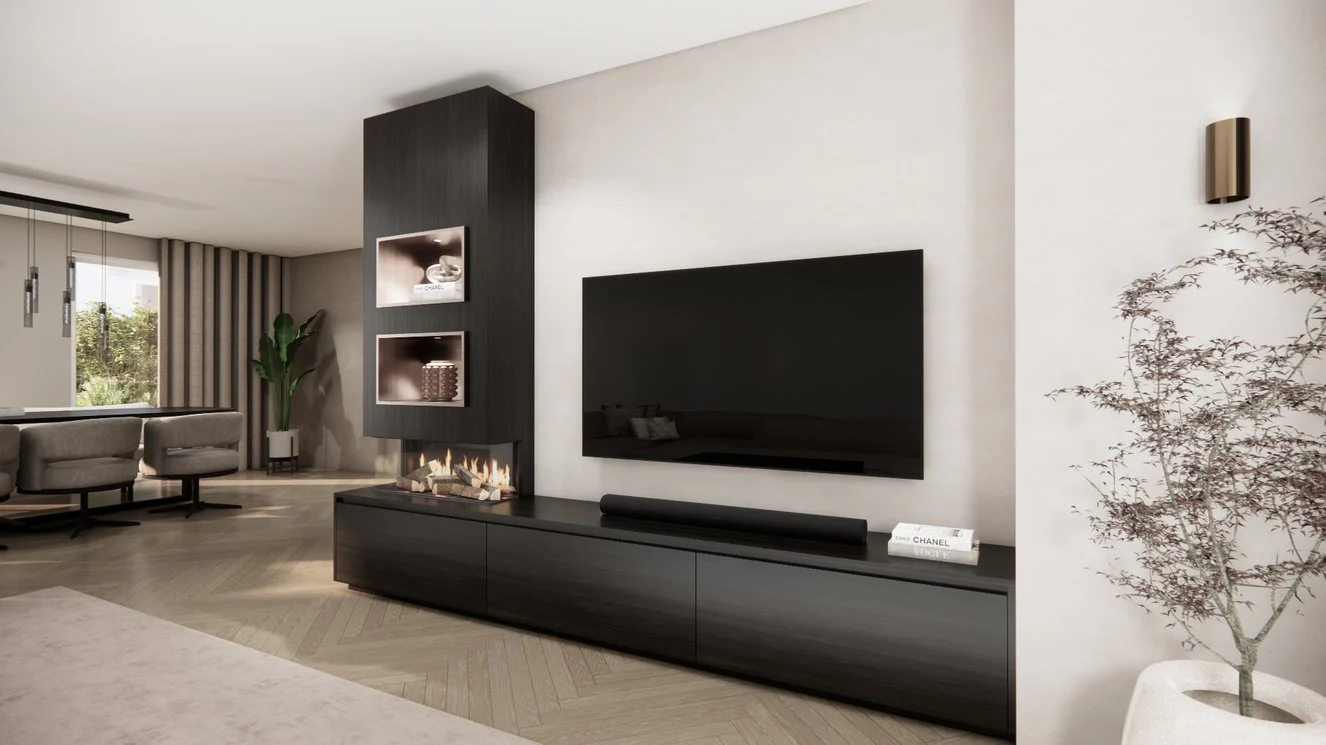 TV-meubel Mason Excellent - Eiken - 3 kleppen - Elektrische haard - Met koof - Image 7