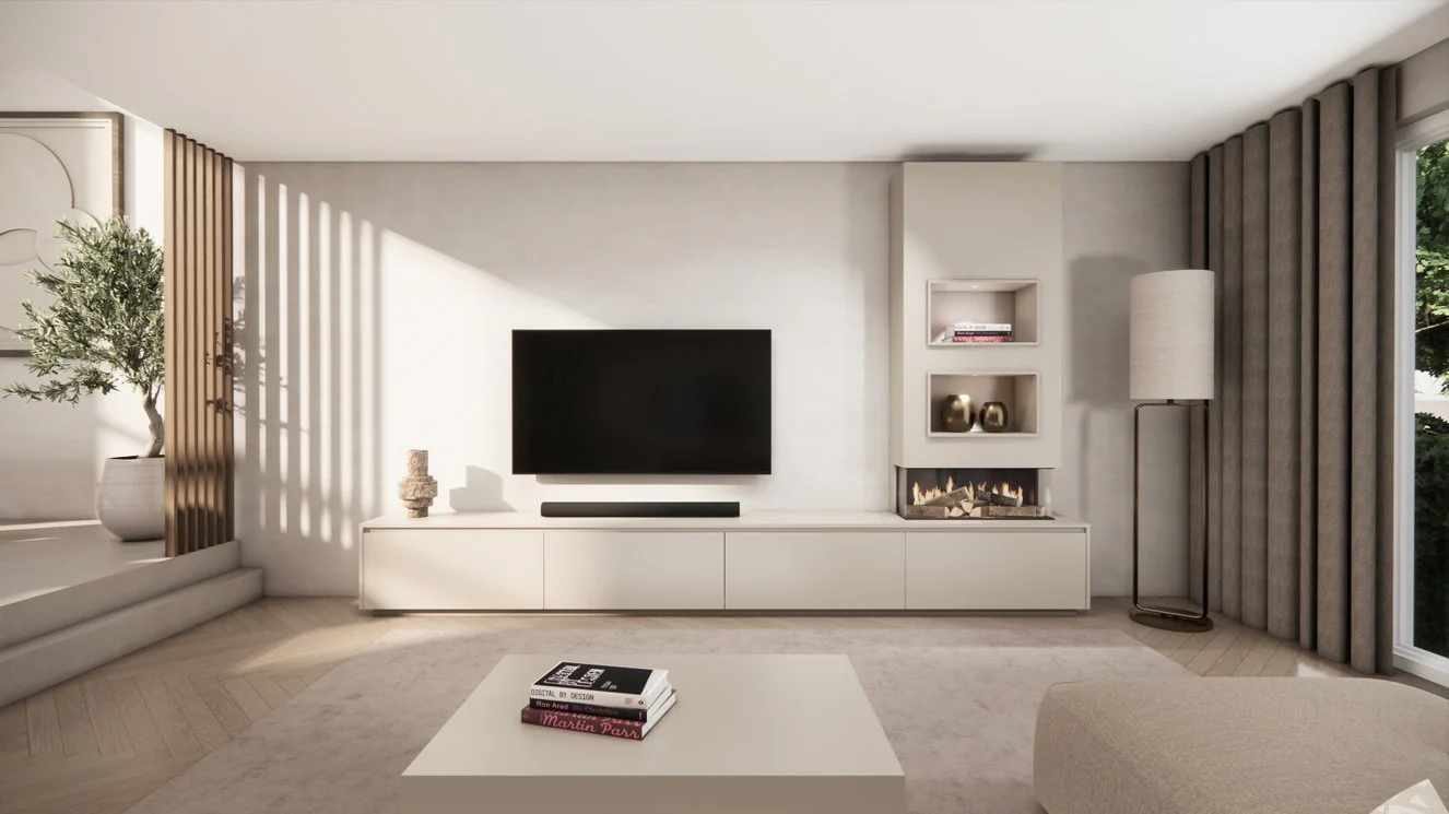 TV-meubel Mason Excellent - Eiken - 4 kleppen - Elektrische haard - Met koof - Image 12