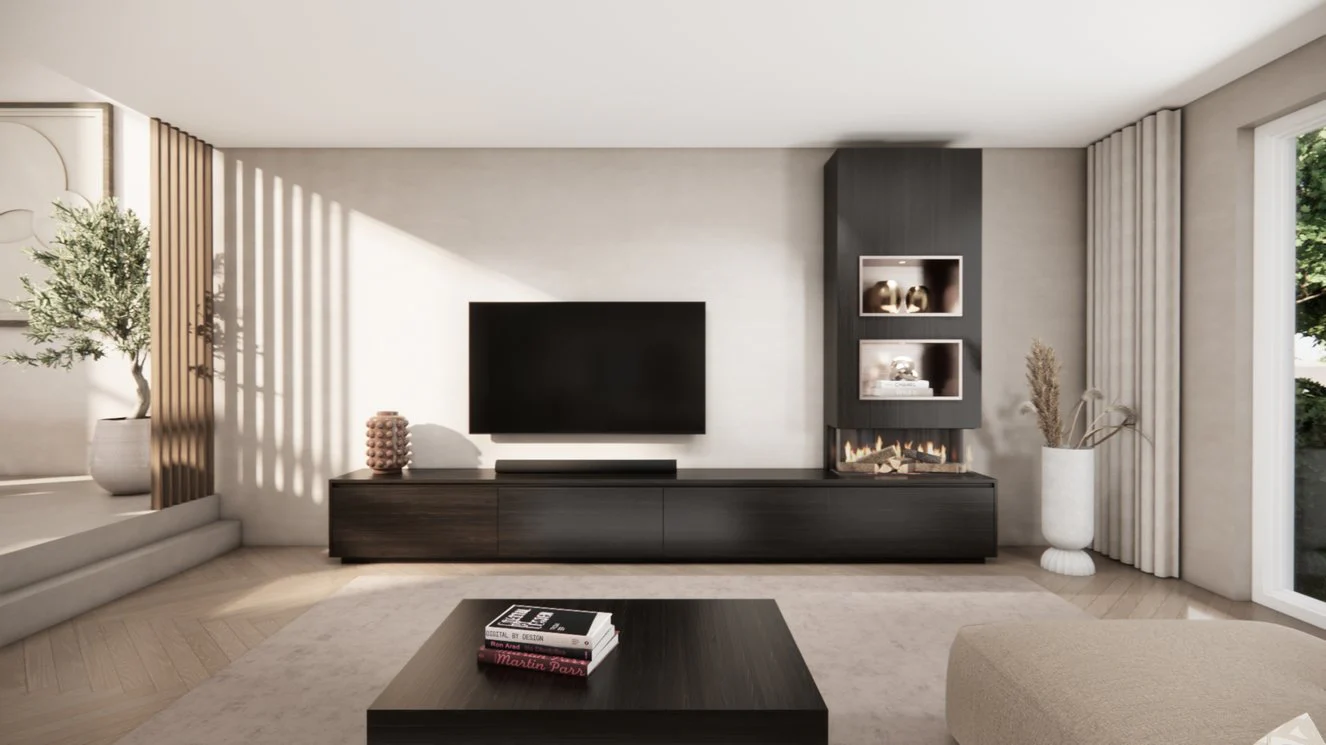 TV-meubel Mason Excellent - Eiken - 4 kleppen - Elektrische haard - Met koof - Image 14