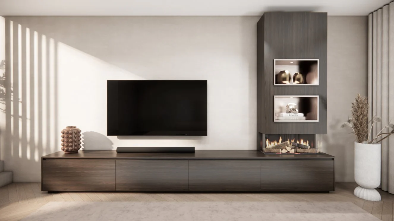 TV-meubel Mason Excellent - Eiken - 4 kleppen - Elektrische haard - Met koof - Image 17