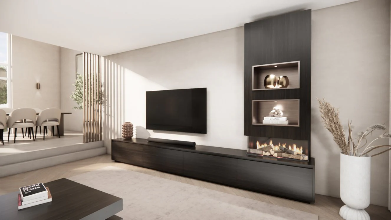 TV-meubel Mason Excellent - Eiken - 4 kleppen - Elektrische haard - Met koof - Image 3