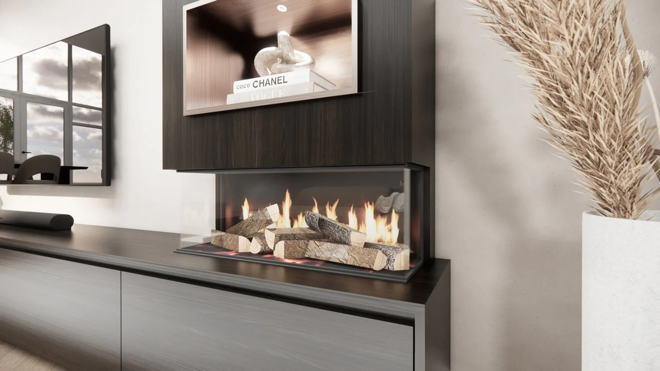 TV-meubel Mason Excellent - Eiken - 4 kleppen - Elektrische haard - Met koof - Image 4