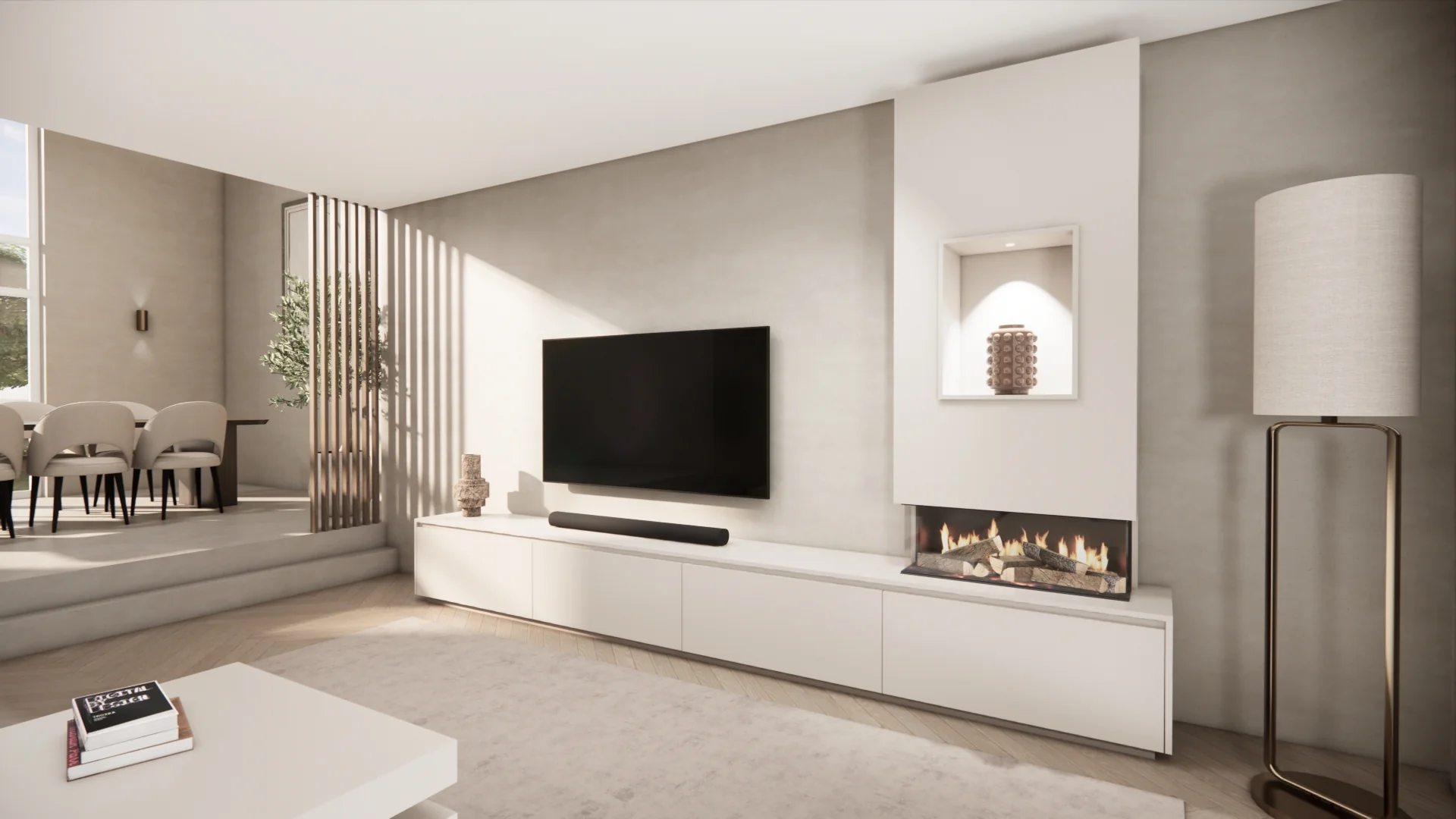 TV-meubel Mason Grand - Eiken - 4 kleppen - Elektrische haard - Met koof - Image 3