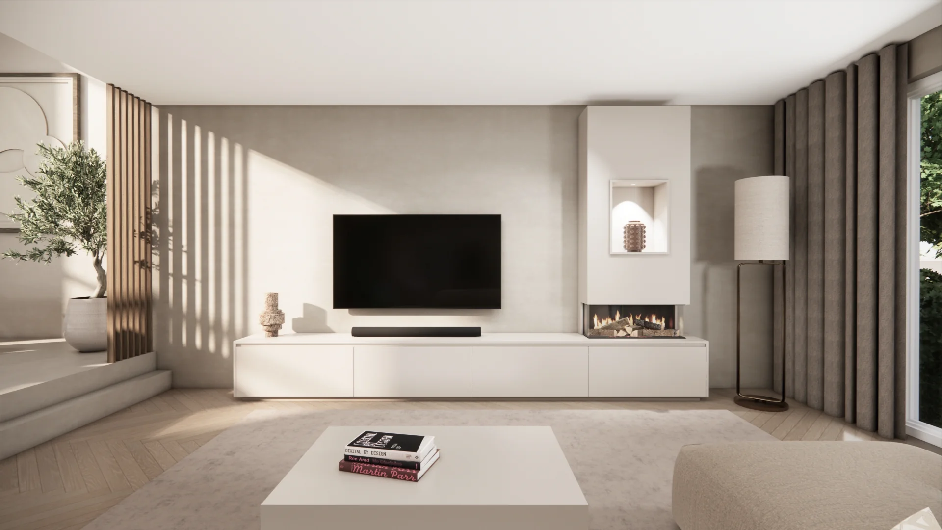 TV-meubel Mason Grand - Eiken - 4 kleppen - Elektrische haard - Met koof - Image 5