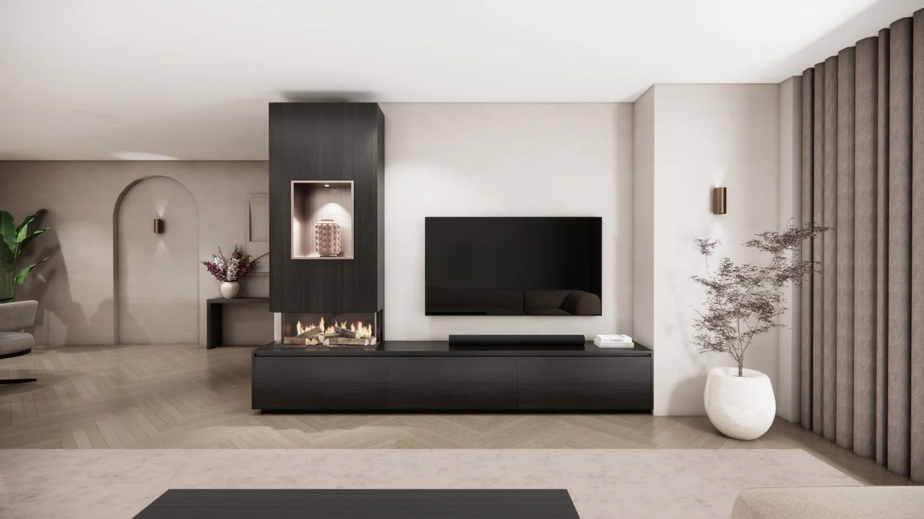 TV-meubel Mason Grand - Eiken - 3 kleppen - Elektrische haard - Met koof - Image 6