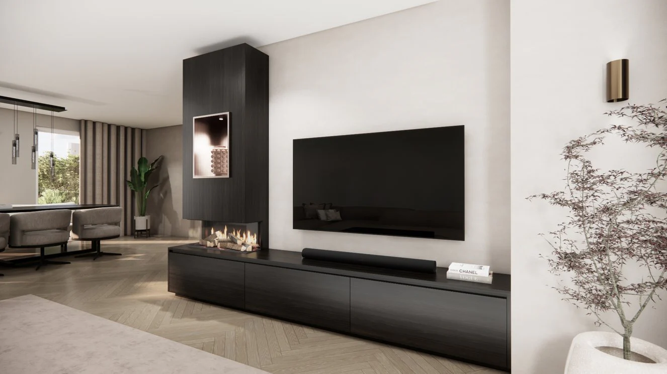 TV-meubel Mason Grand - Eiken - 3 kleppen - Elektrische haard - Met koof - Image 7