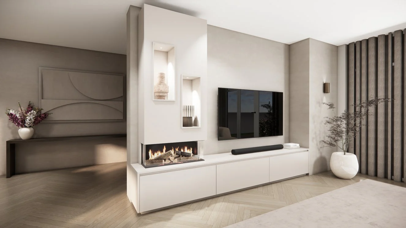 TV-meubel Mason Majestic - Eiken - 3 kleppen - Elektrische haard - Met koof - Image 3