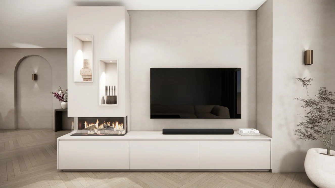 TV-meubel Mason Majestic - Eiken - 3 kleppen - Elektrische haard - Met koof - Image 6