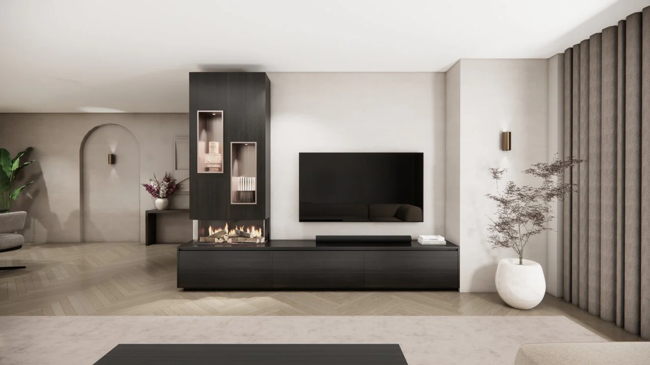 TV-meubel Mason Majestic - Eiken - 3 kleppen - Elektrische haard - Met koof - Image 9