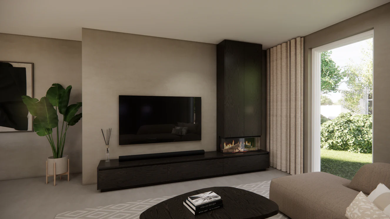 TV-meubel Mason Royal - Eiken - 3 kleppen - Elektrische haard - Met koof - Image 5