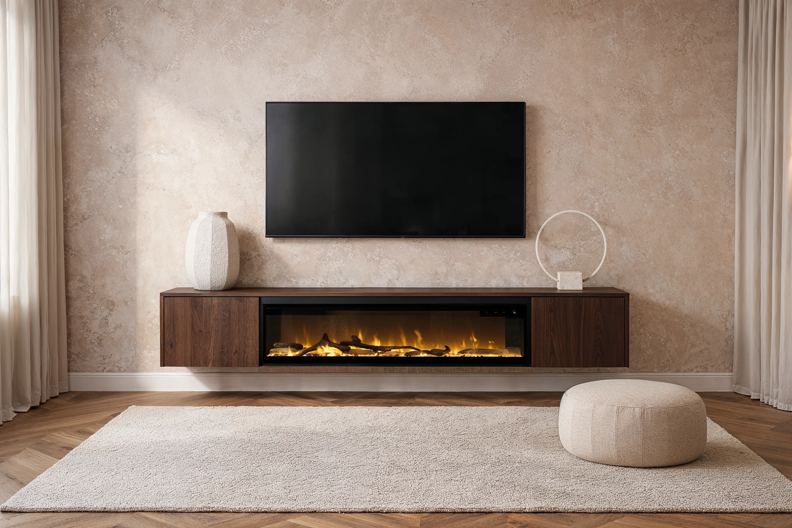 TV-meubel Murphy - Zwevend - Melamine Eiken - 2 deuren - Elektrische haard - 50 inch - Image 4