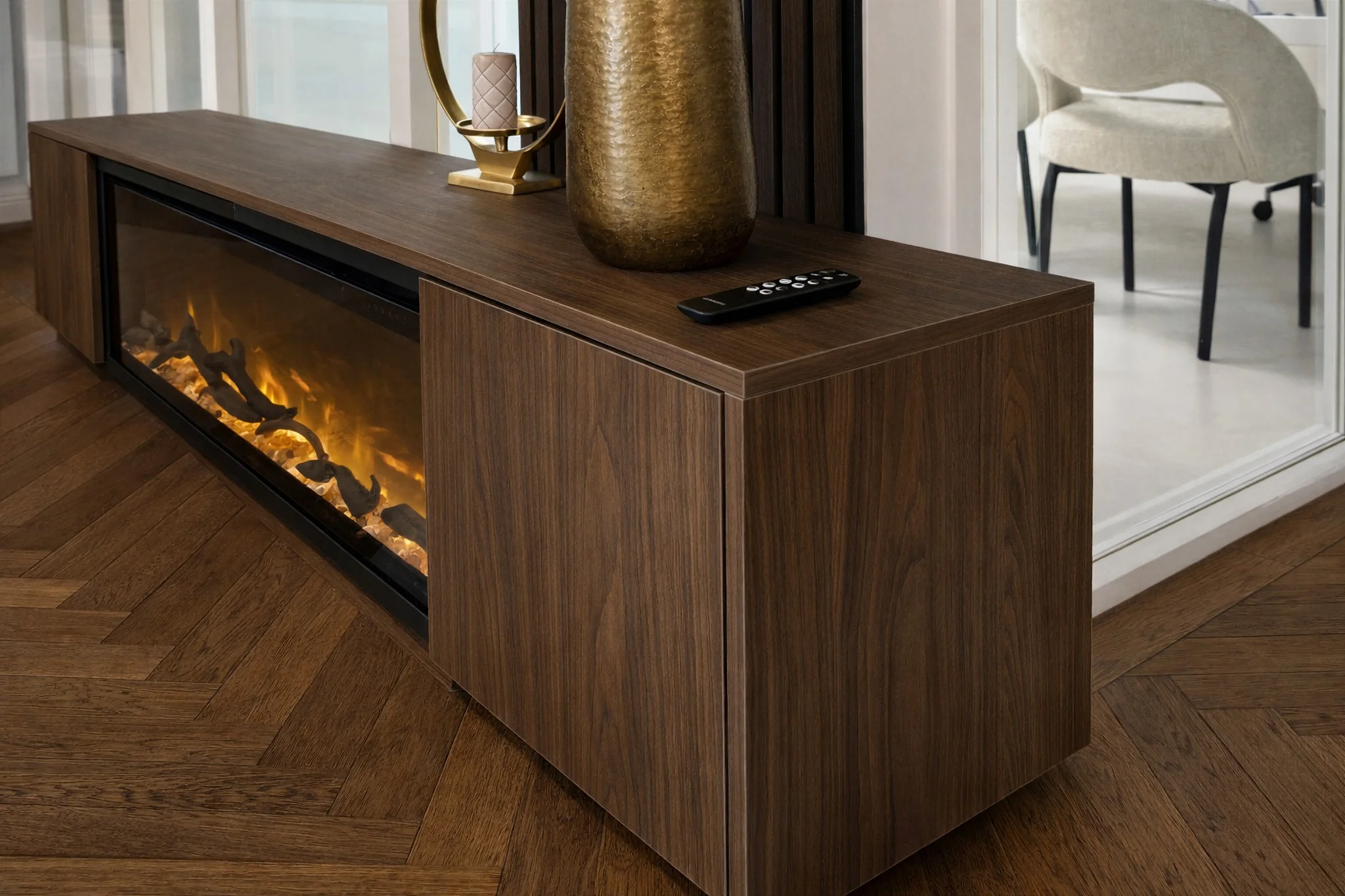 TV-meubel Murphy - Zwevend - Melamine Eiken - 2 deuren - Elektrische haard - 50 inch - Image 7