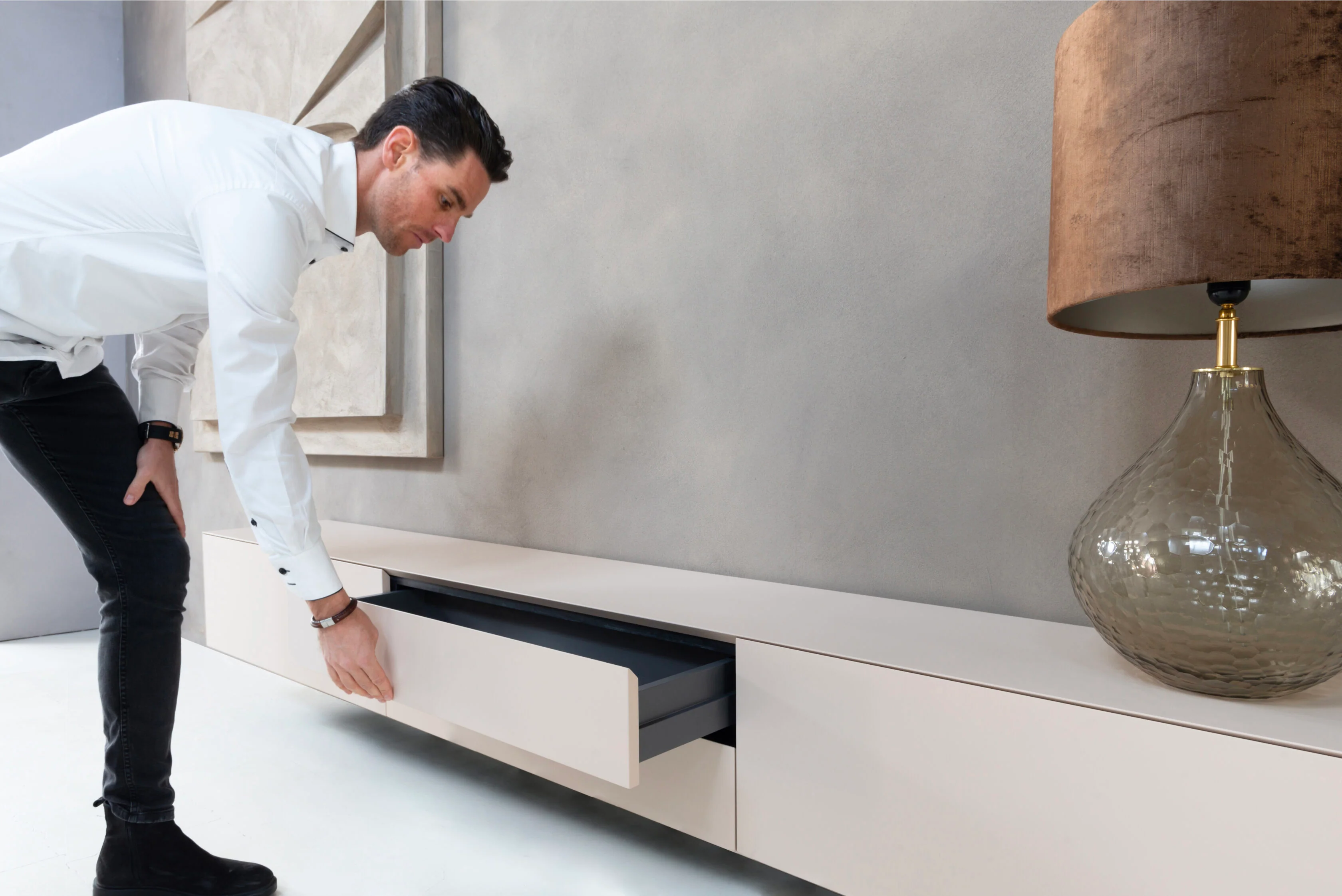 TV-meubel Zyan - Zwevend - MDF - 2 kleppen - 2 lades - Image 6