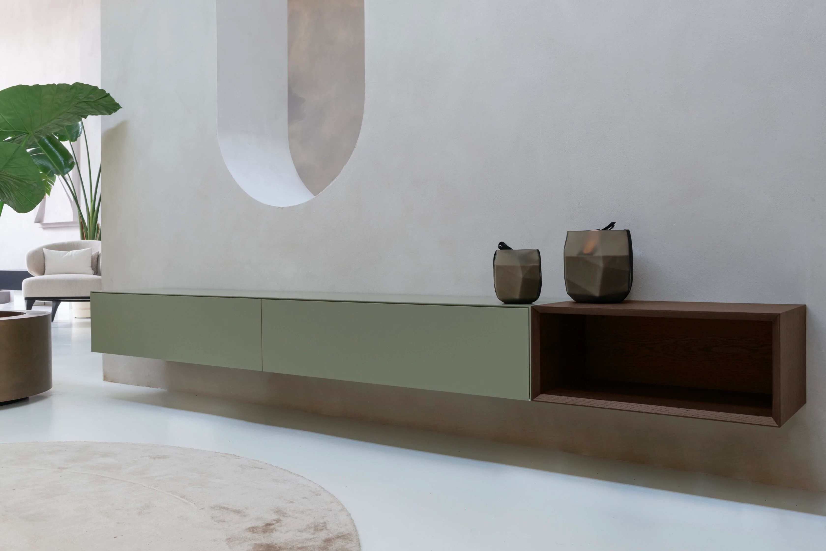 TV-meubel Zyan - Zwevend - MDF - 2 kleppen - Open vak - Image 3